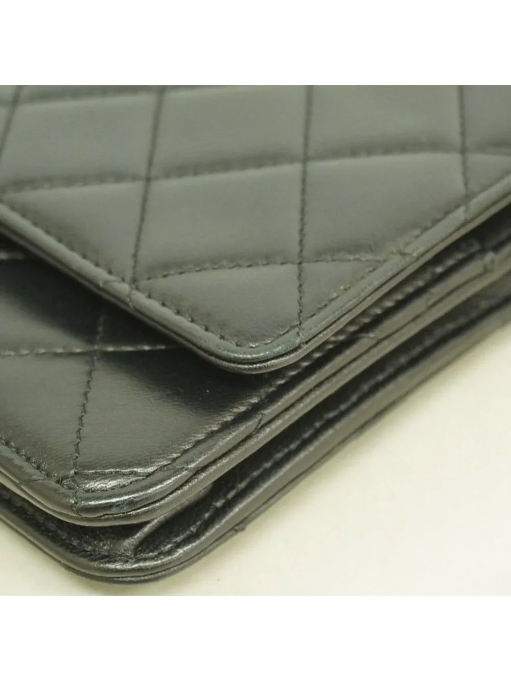 Chanel Shoulder Wallet Quilted Lambskin Black Silver